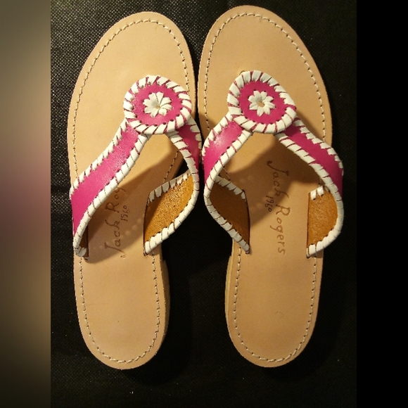 Jack Rogers - # 1 NWT, Pink & White Leather Thong Style Sandals, Size 7 M, - Picture 9 of 12